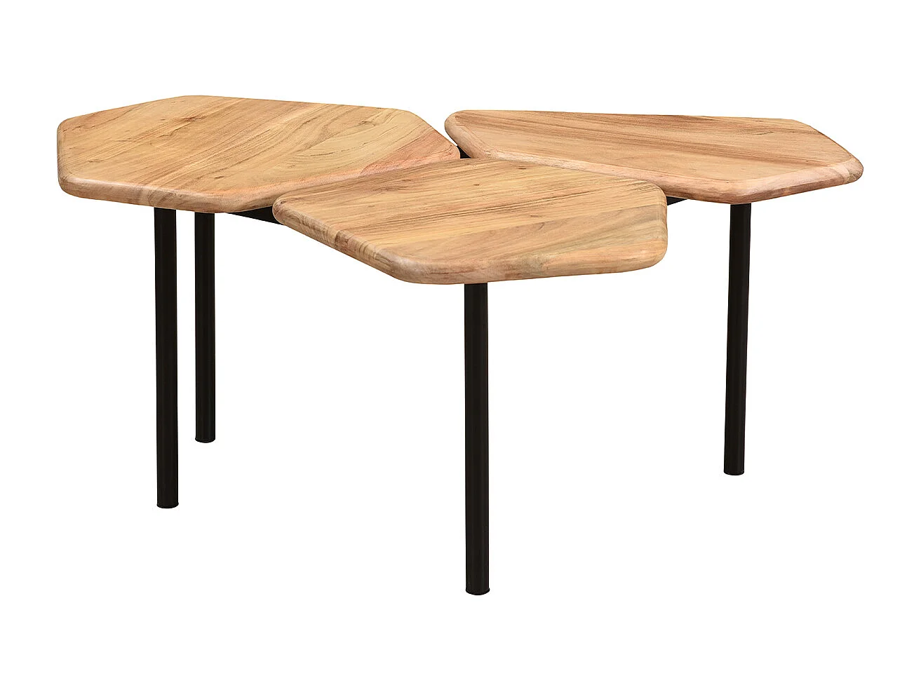 Mesa de centro con 3 tableros de acacia y metal SUZANE