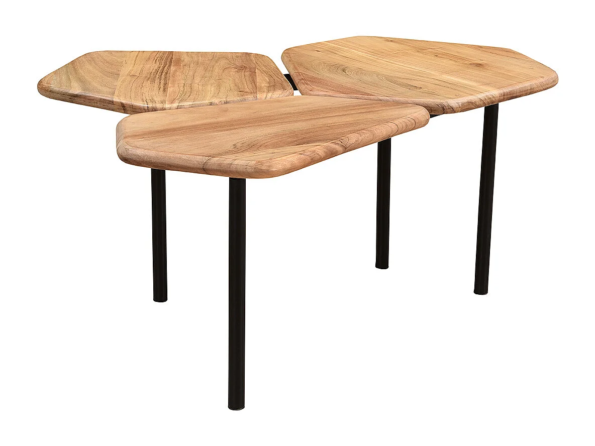 Mesa de centro con 3 tableros de acacia y metal SUZANE
