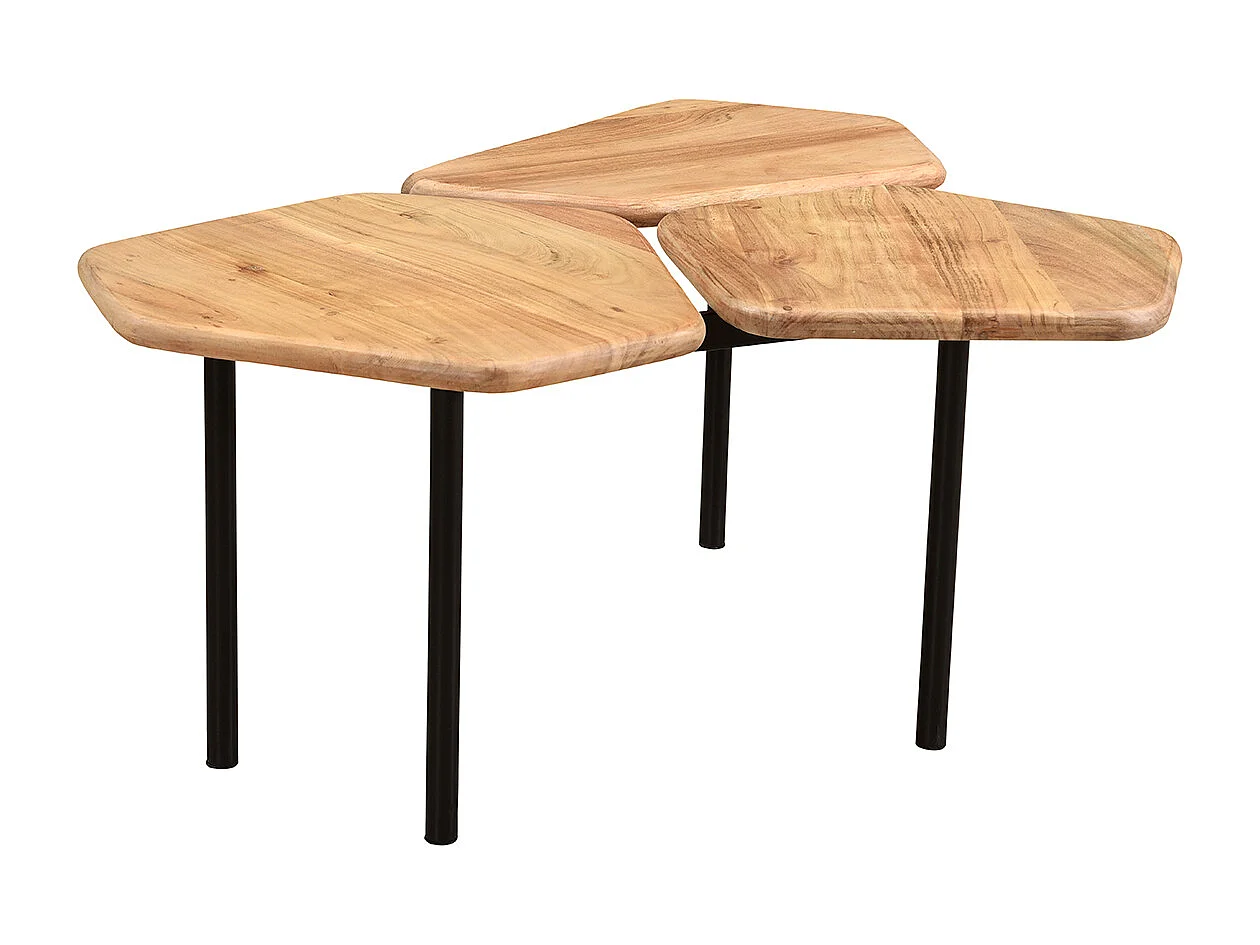 Mesa de centro con 3 tableros de acacia y metal SUZANE