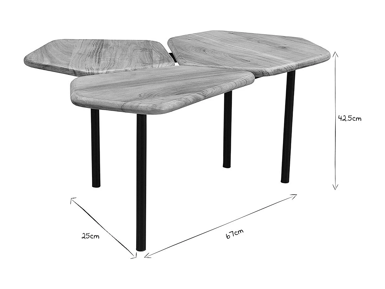 Mesa de centro con 3 tableros de acacia y metal SUZANE