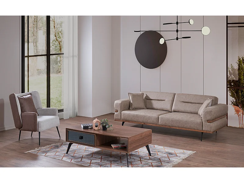 Anka Ensamble (3+3+1)/Tissu/Mocca&Gris