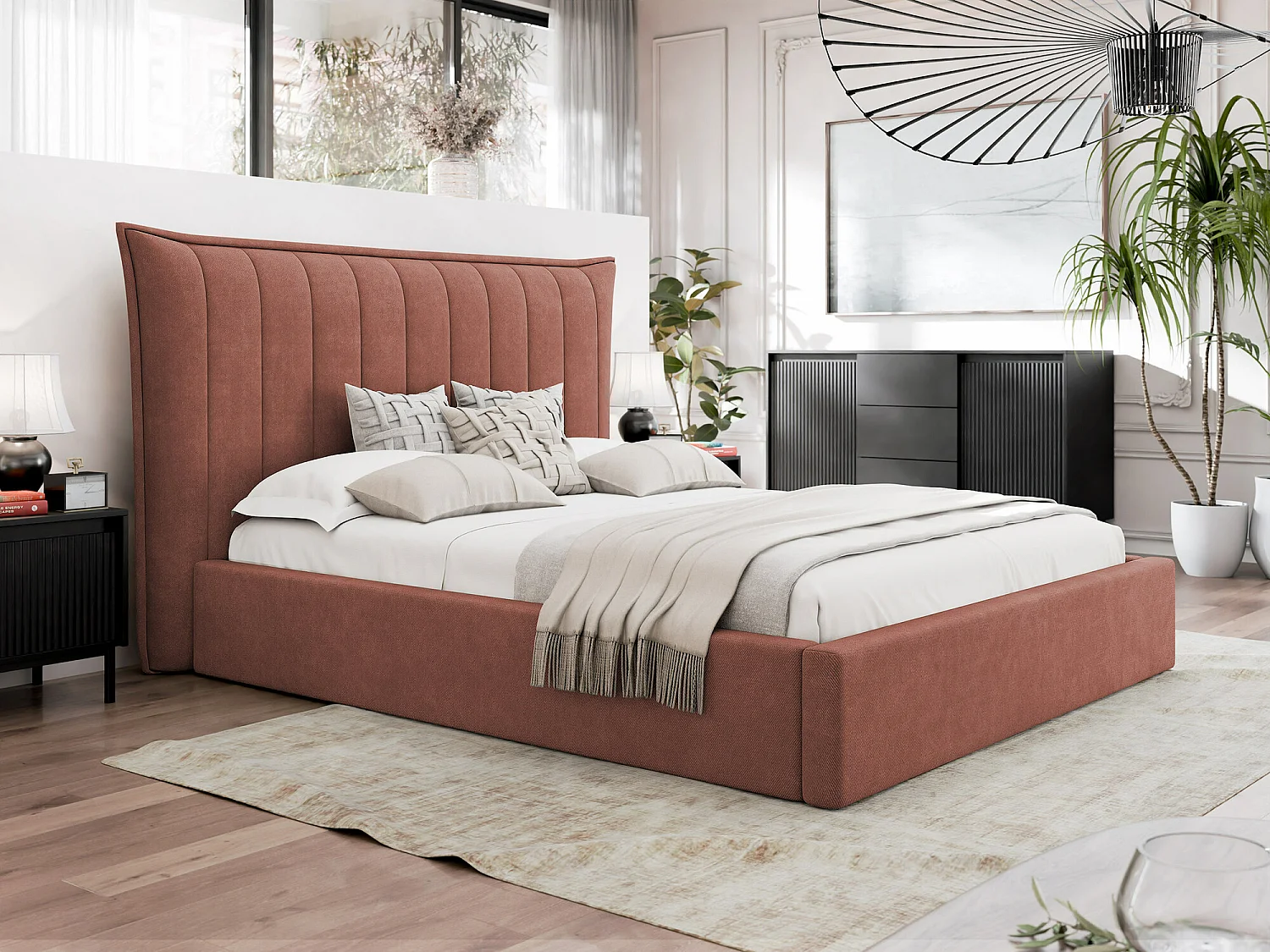 Cama Comfivo 382, Doble, Rosa, 180x200, Tapiz, Somieres, 230x224x122cm