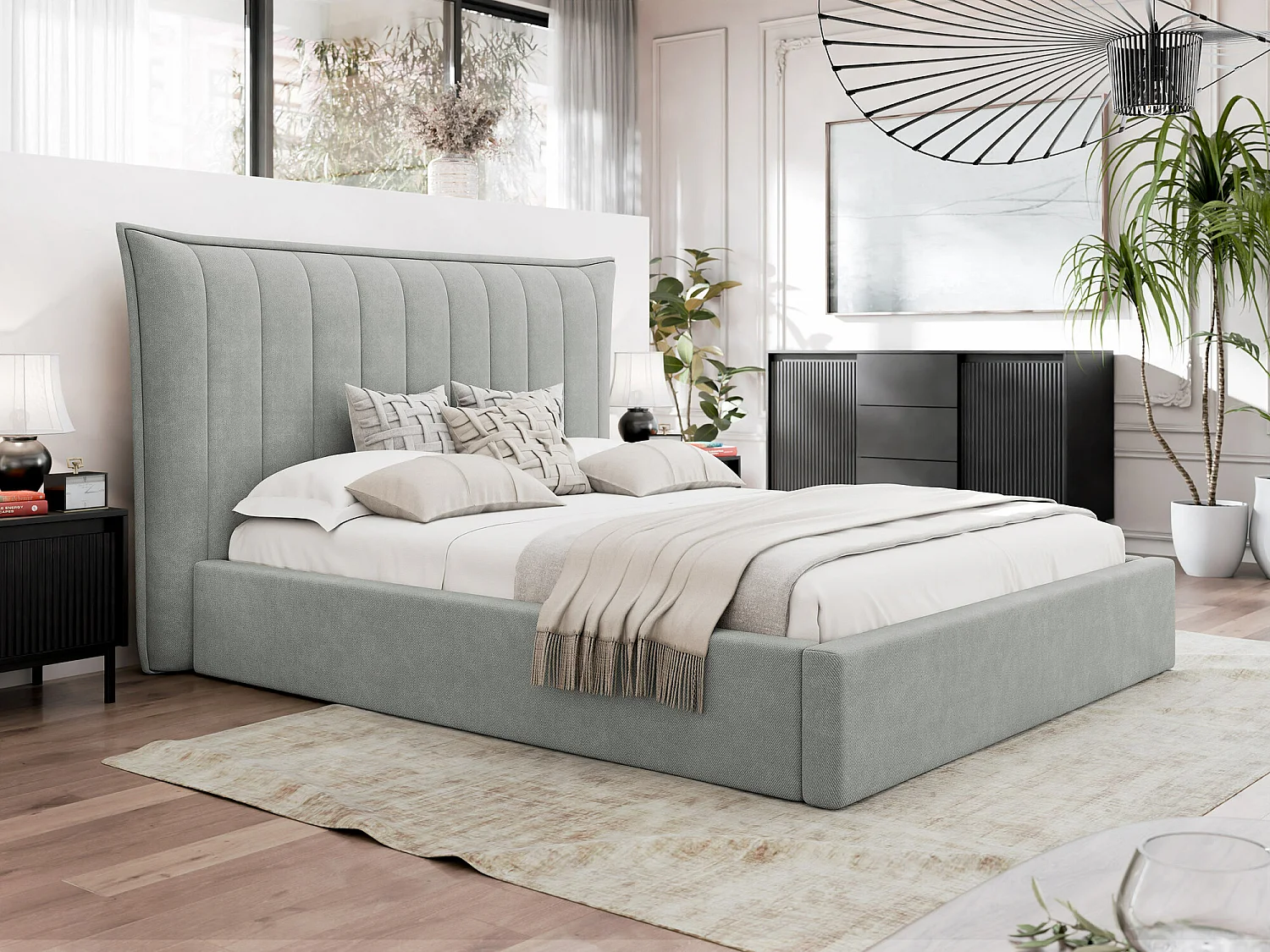 Lit Comfivo 382, Double, Gris, 140x200, Tissu, Disponible, 190x224x122cm