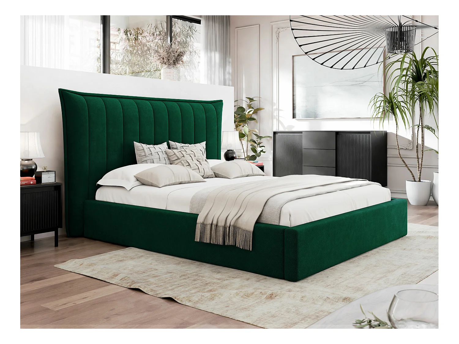 Lit Comfivo 382, Double, Vert, 180x200, Tapisserie, Sommier à lattes, 230x224x122cm