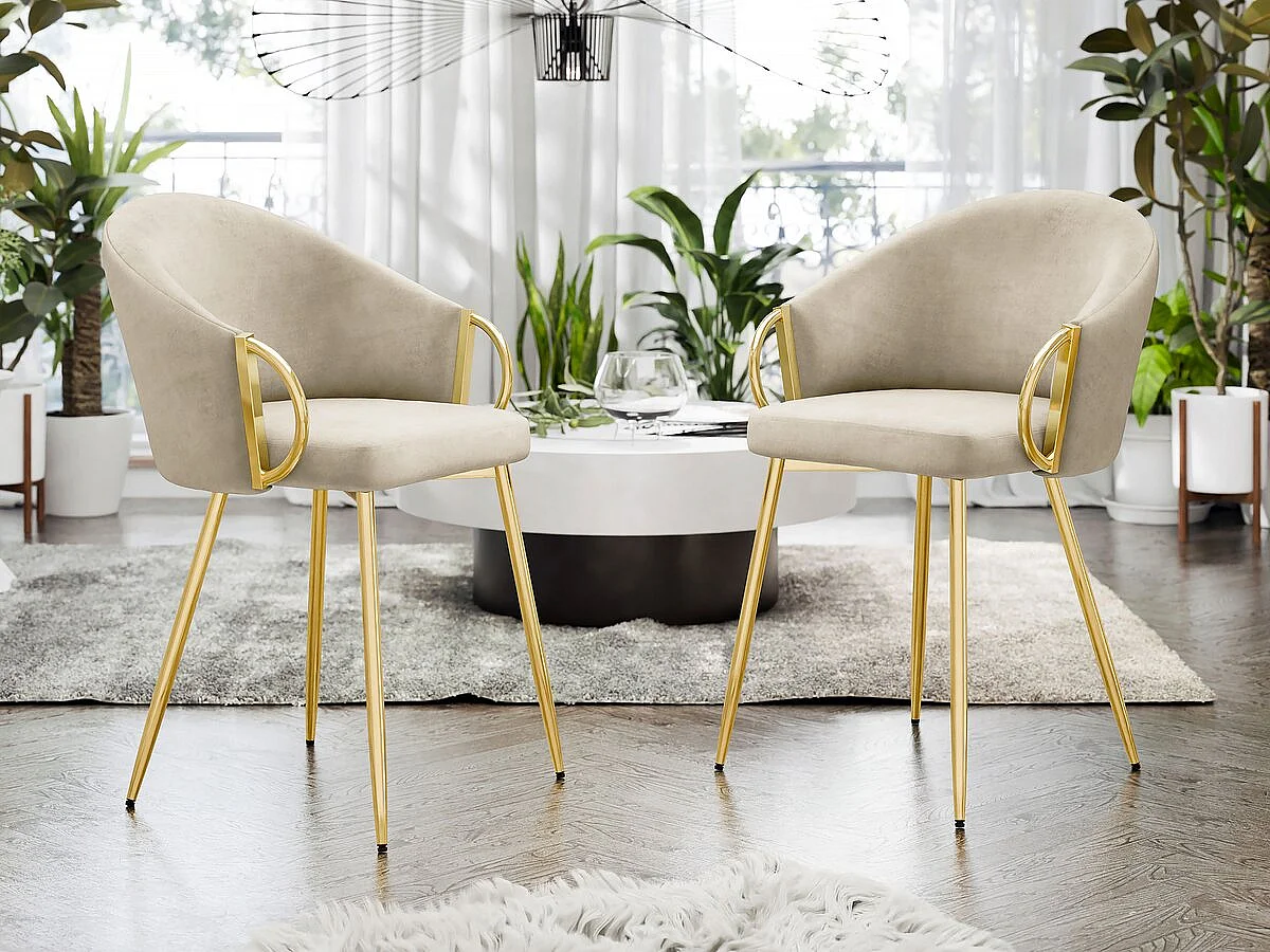 Lot de 2 chaises en velours "Nathy" - Beige