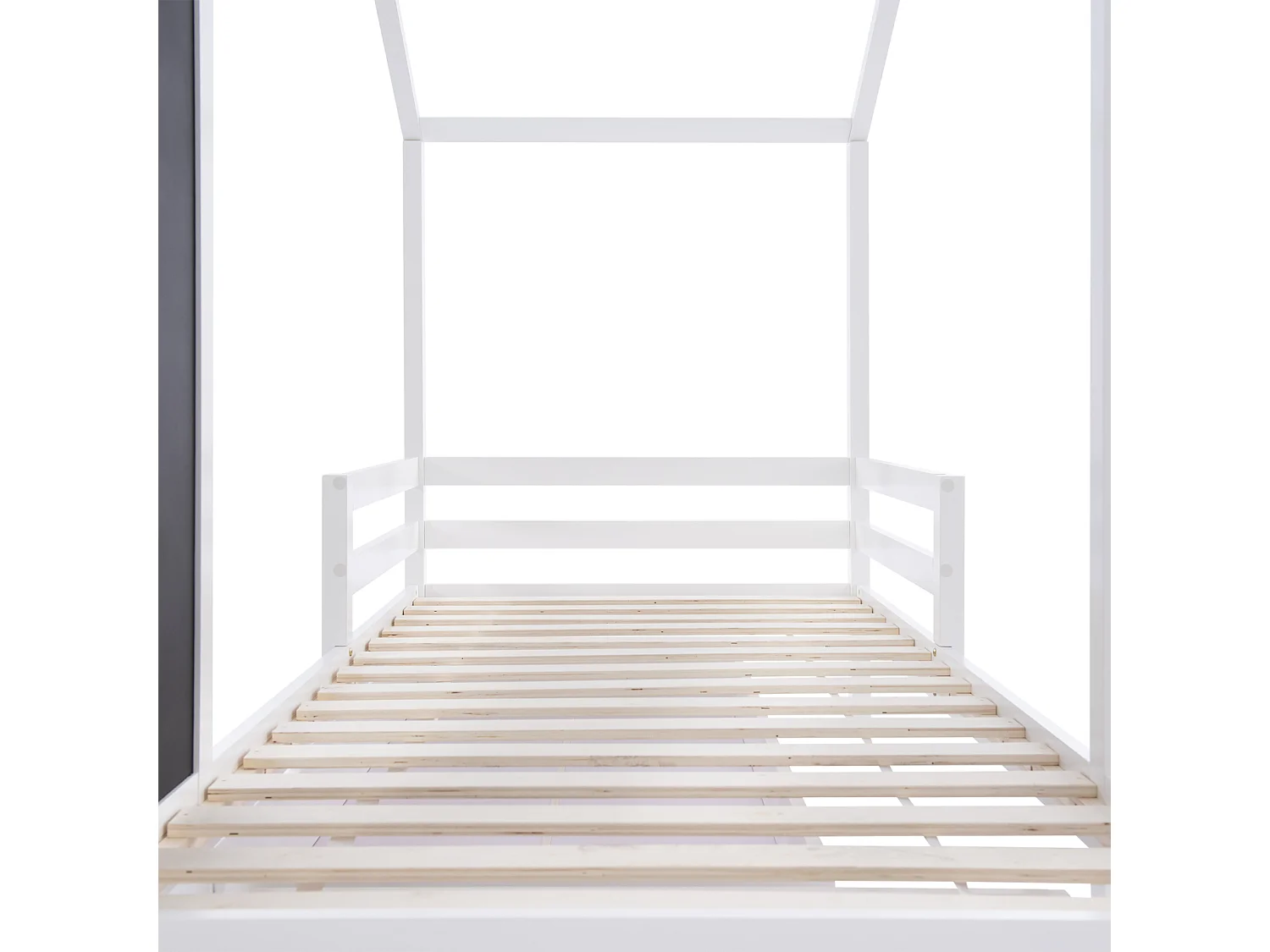 Massief houten kajuitbed met boord en 2 lades, Kinderbed 90 x 200 cm spijlen en bodem, Wit - Zonder matras