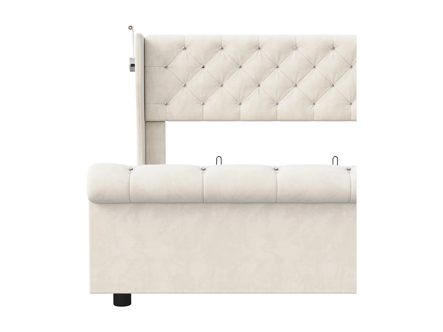 Letto contenitore 160x200cm con testiera, luce di lettura con ricarica USB, rete a doghe, giroletto, letto matrimoniale in stile contemporaneo, Beige
