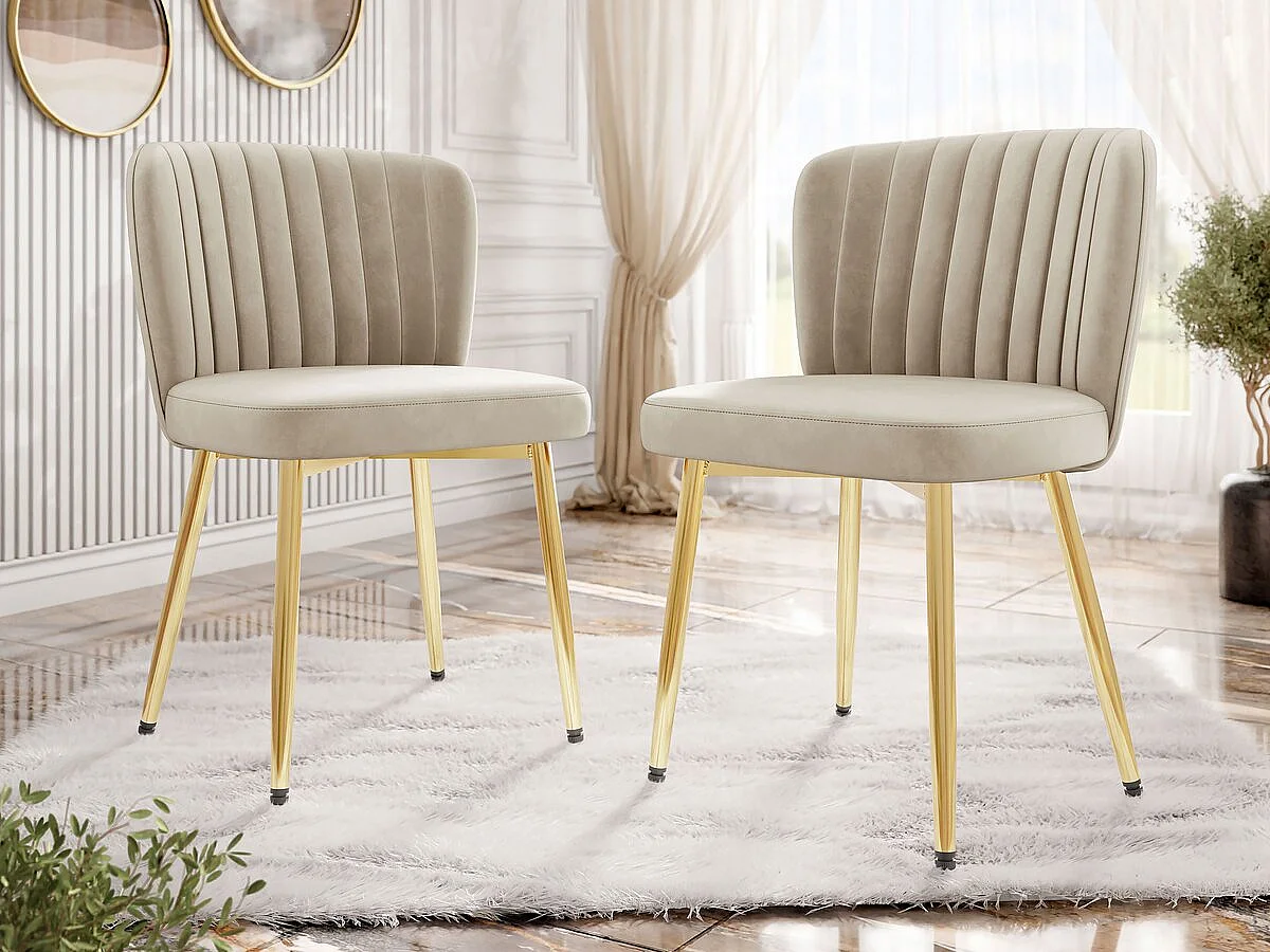 Lot de 2 chaises en velours  "Maud" - Beige