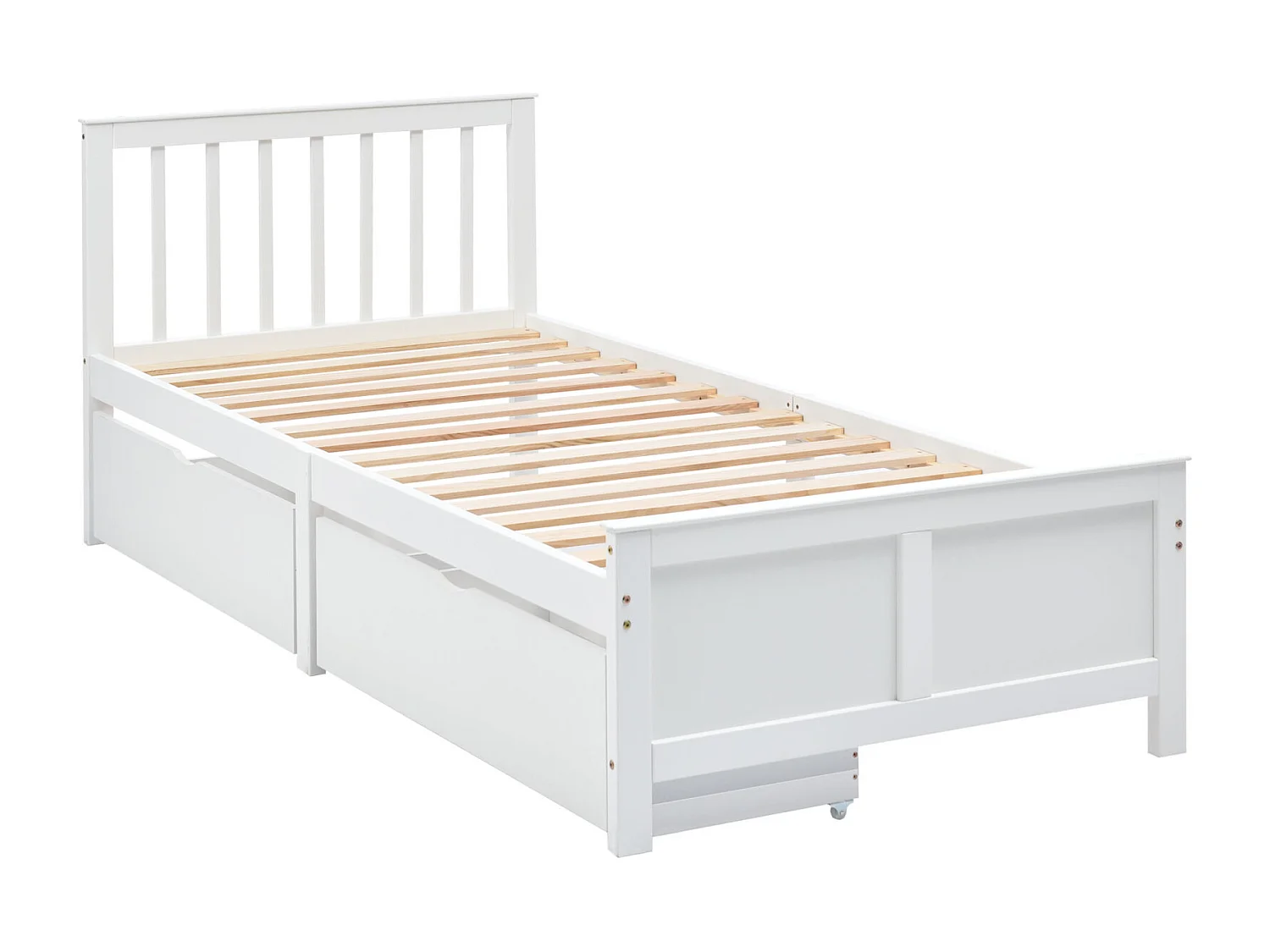 Einzelbett aus Holz 90 x 200 cm für Jugendliche und Erwachsene. mit Schubladen. Struktur aus Kiefernholz. Weiß