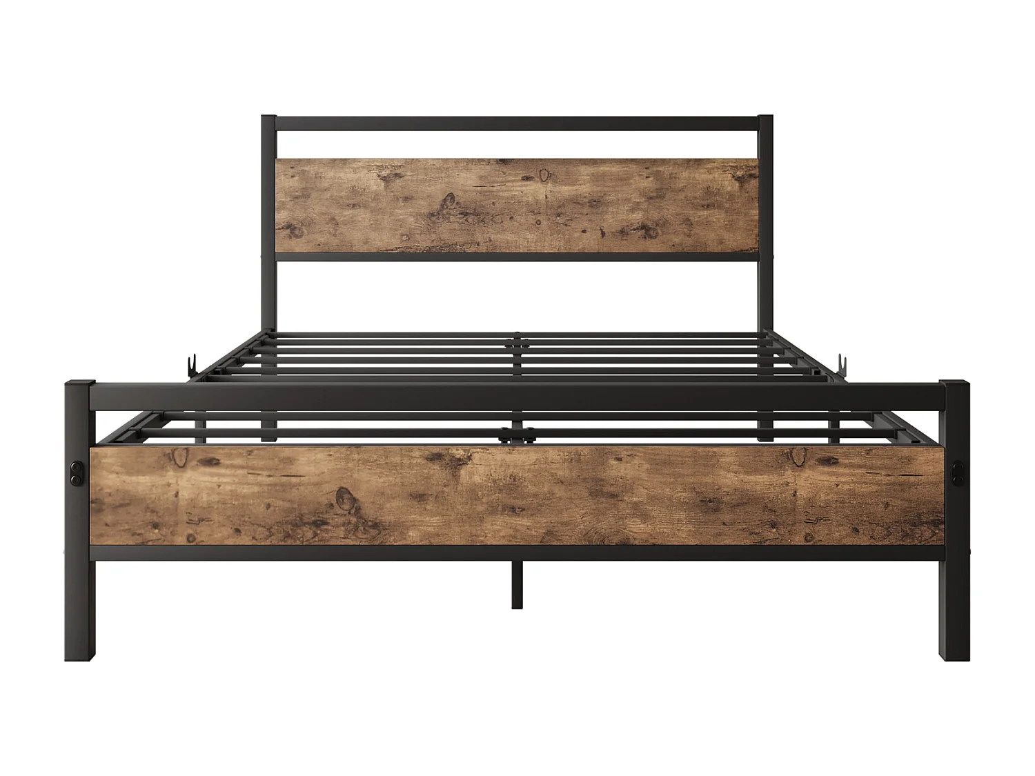 Cadre de lit Double en Acier avec sommier et tête de lit Compatible Matelas 200 x 120 cm Aspect Bois foncé