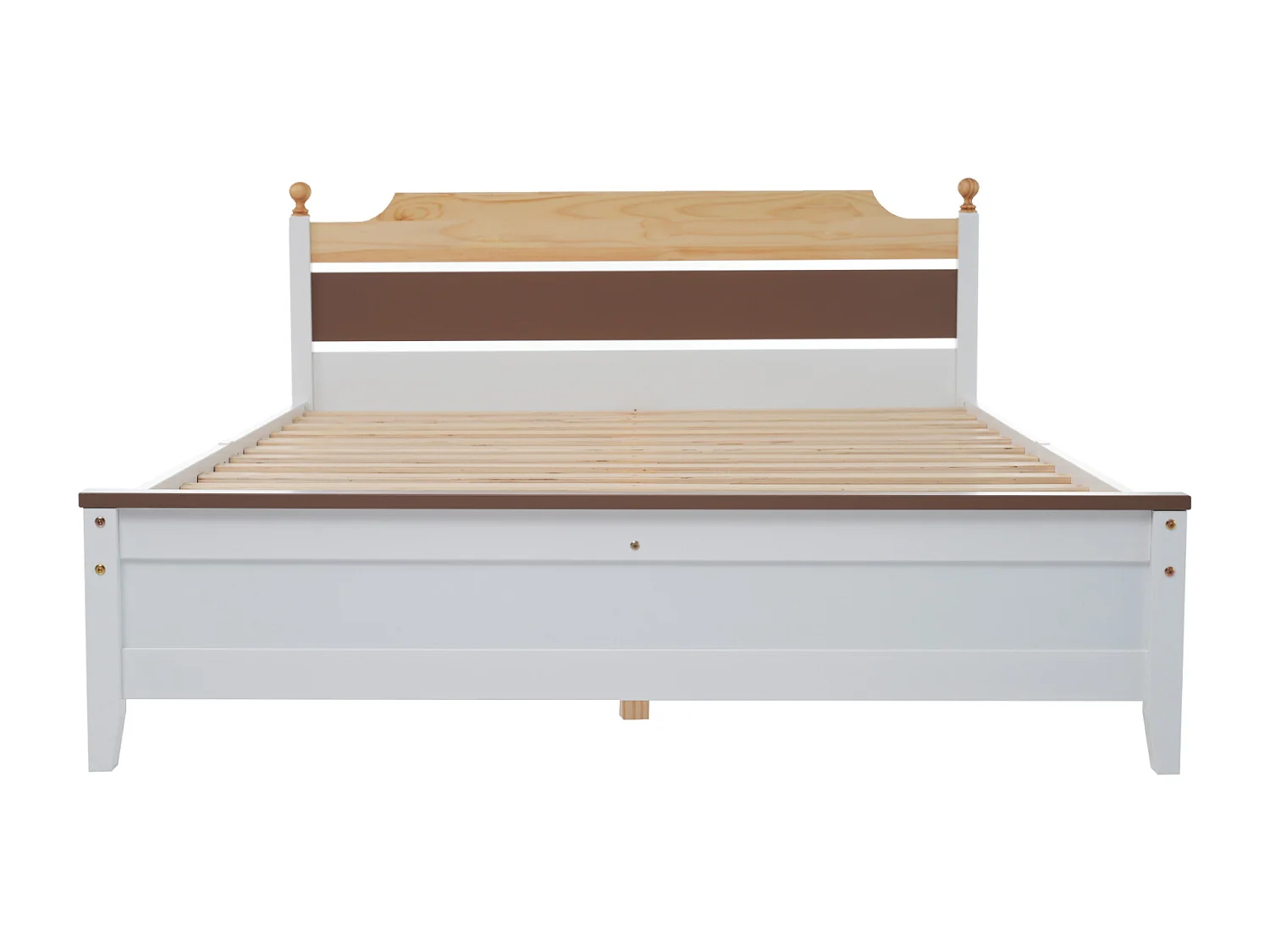 Holzbett für Erwachsene – Kiefernrahmen mit farblich abgesetztem Kopfteil und Lattenrost – weißes MDF-Bett 140 x 200 cm