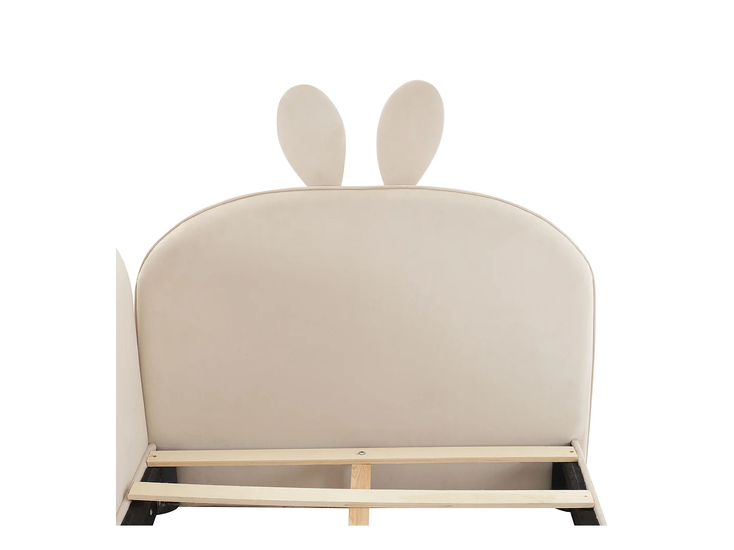 Lit simple d'enfant 90x200cm, lit en velours, lit plat 3 côtés inclus, poche latérale, avec sommier à lattes et tête de lit avec oreille de lapin, beige