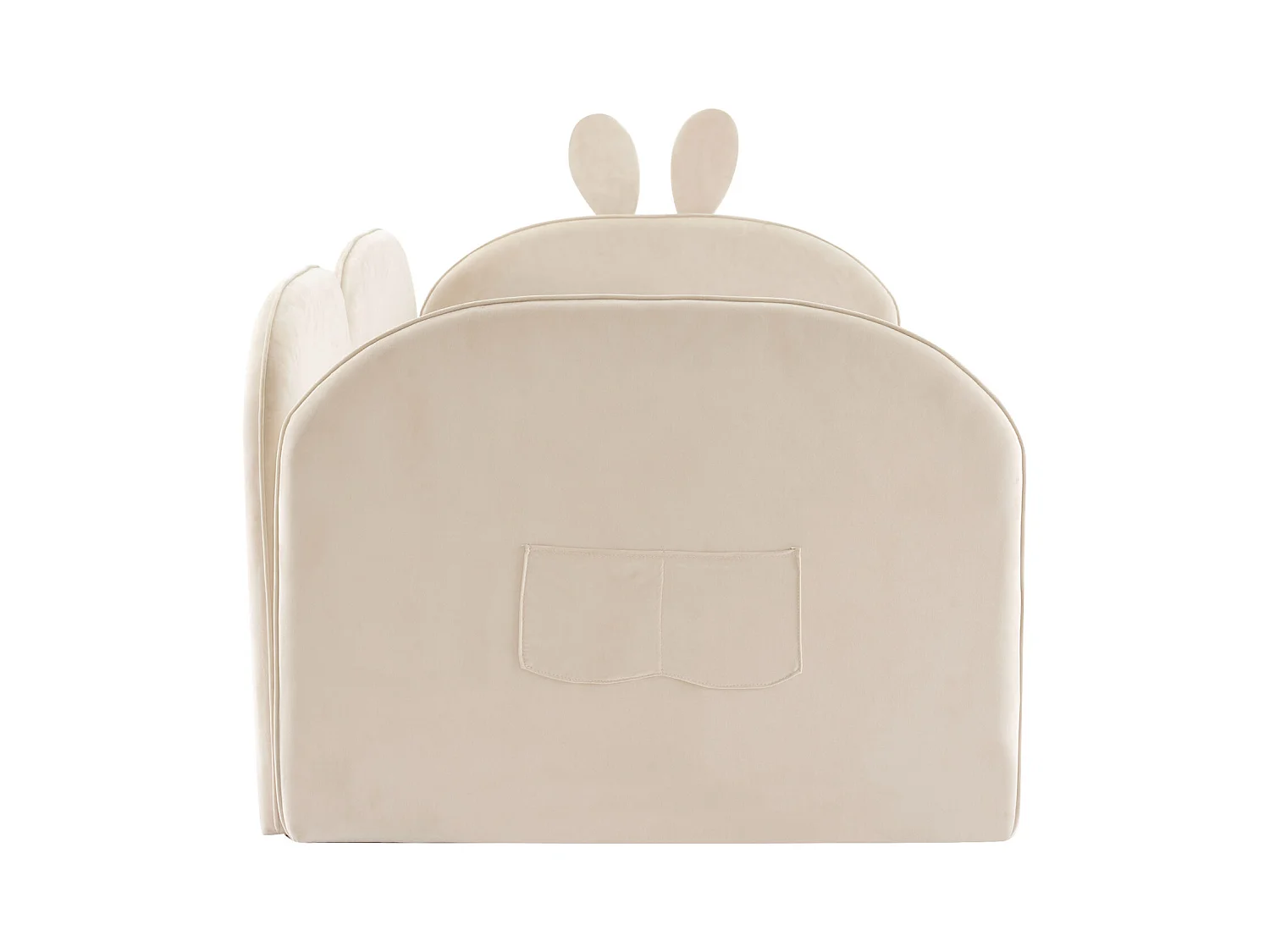 Lit simple d'enfant 90x200cm, lit en velours, lit plat 3 côtés inclus, poche latérale, avec sommier à lattes et tête de lit avec oreille de lapin, beige