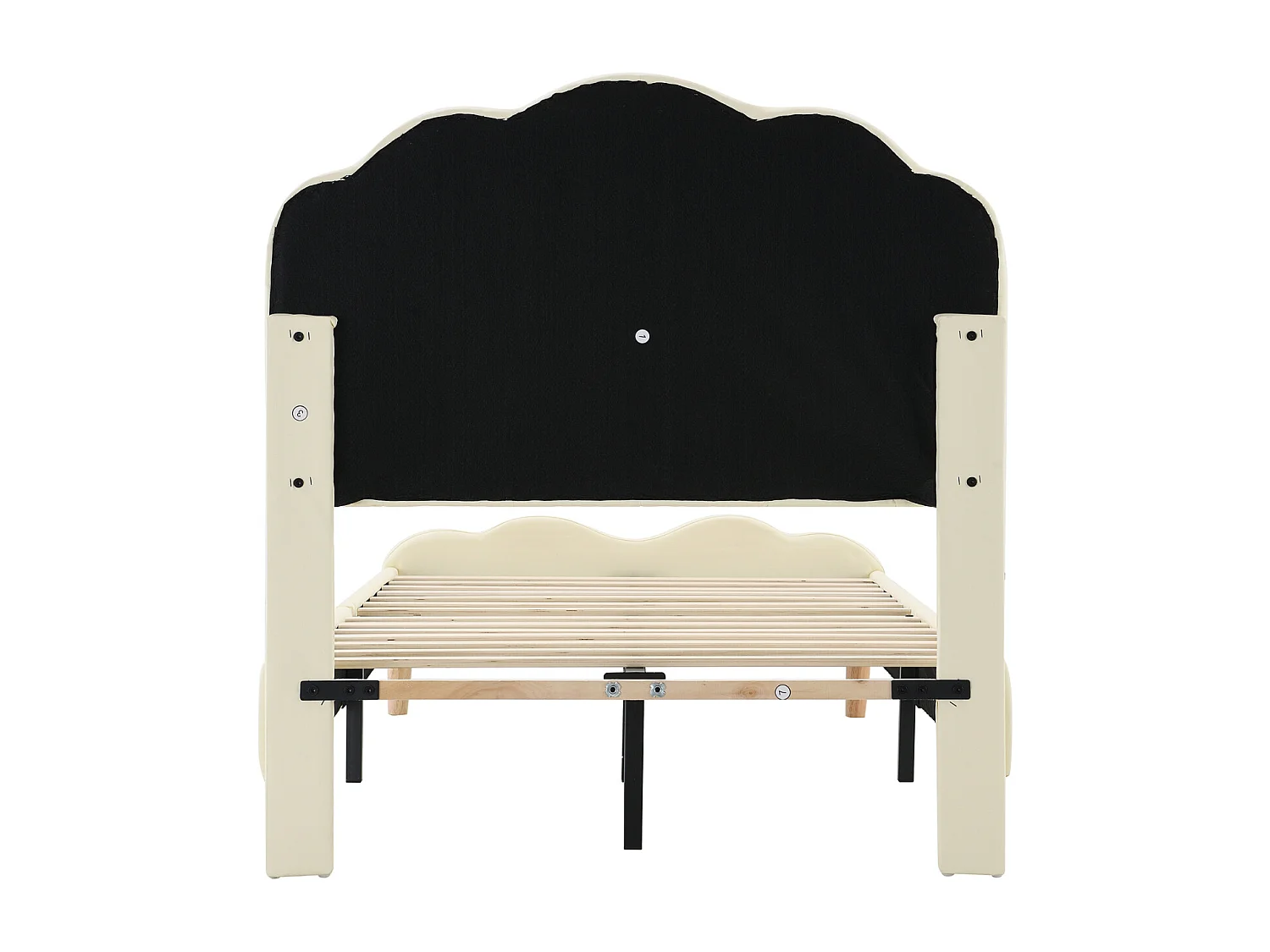 Cama individual 90x200cm, cama estofada em PU com faixas LED em várias cores, estrado de ripas e cabeceira em forma de onda, branco