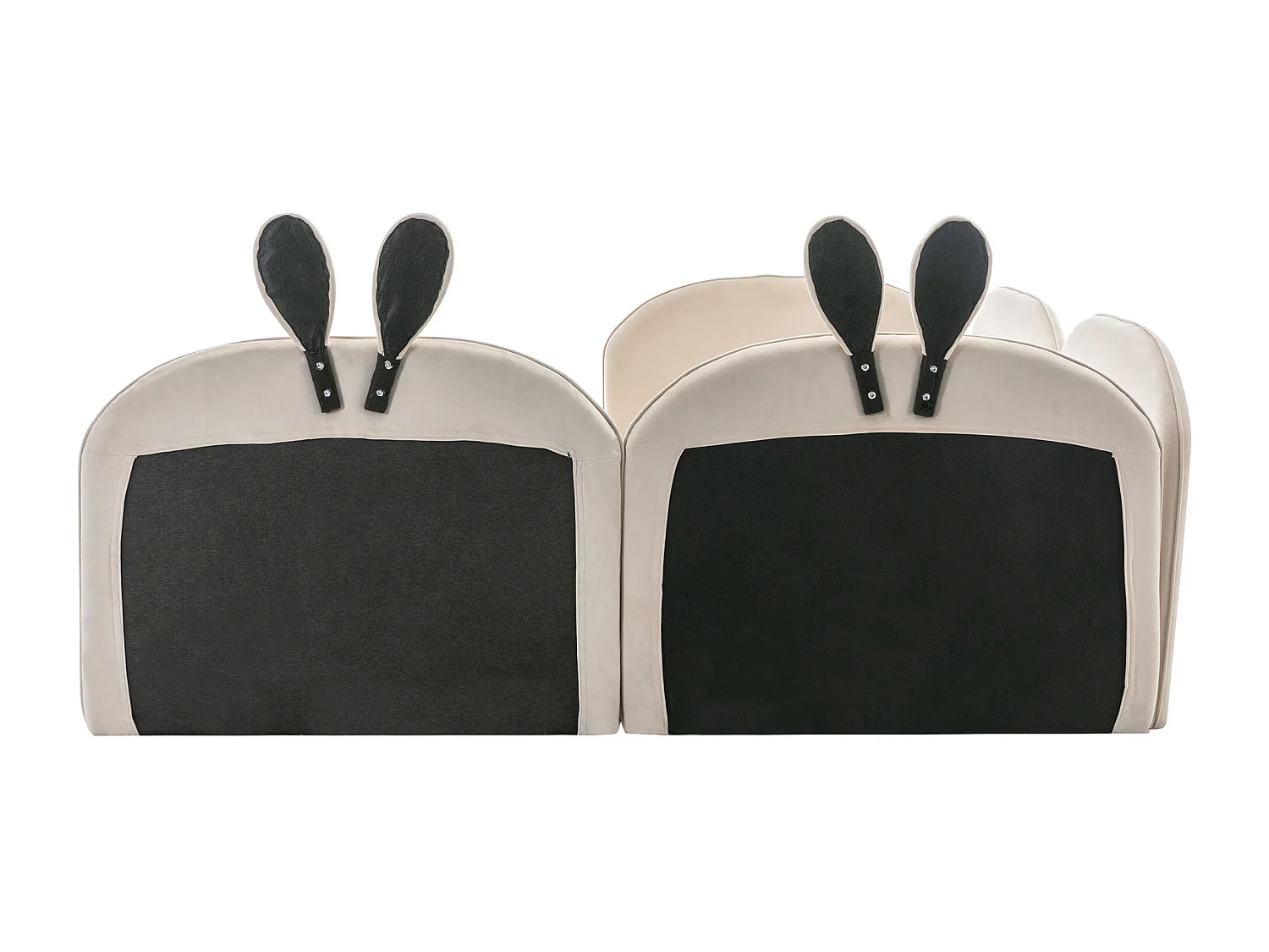 Lit gigogne Capitonné 90 x 200 cm x 2 tête de lit lapin. 3 côtés inclus. lit de repos. Velours. Beige