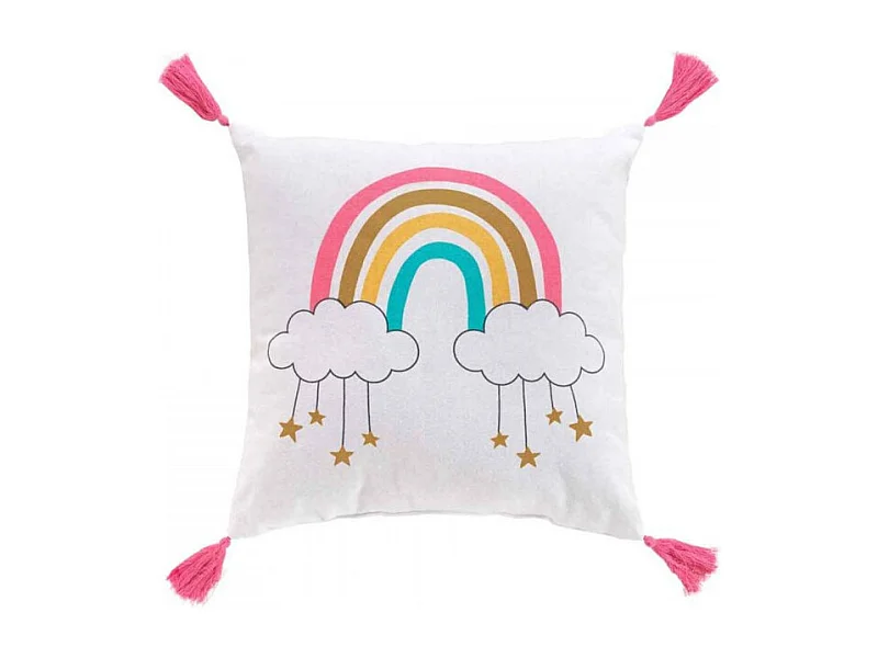 Coussin Enfant Imprimé "Arc-en-Ciel" 40x40cm Blanc