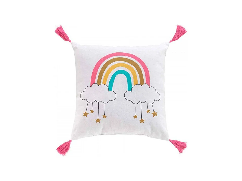 Coussin Enfant Imprimé "Arc-en-Ciel" 40x40cm Blanc