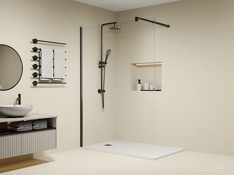 Douchewand voor inloopdouche, mat zwart - Antikalkglas van 8 mm - 140 x 200 cm - DAREN