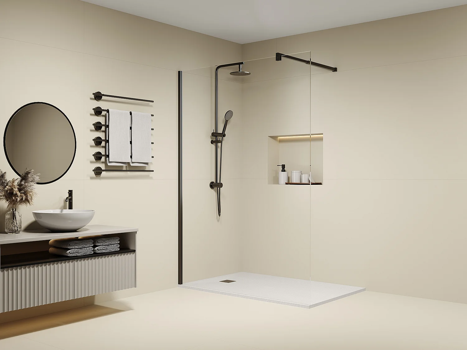 Douchewand voor inloopdouche, mat zwart - Antikalkglas van 8 mm - 140 x 200 cm - DAREN