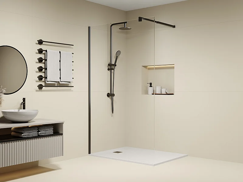 Painel de duche italiano preto fosco vidro anticalcário 8 mm, 120x200 cm - DAREN