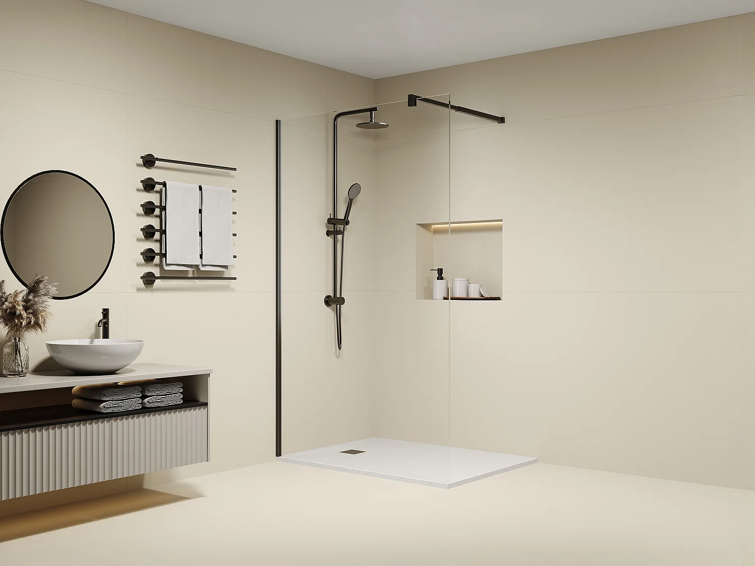 Duschtrennwand Seitenwand italienische Dusche - Anti-Kalk-Glas 8 mm - 120 x 200 cm - Schwarz matt - DAREN