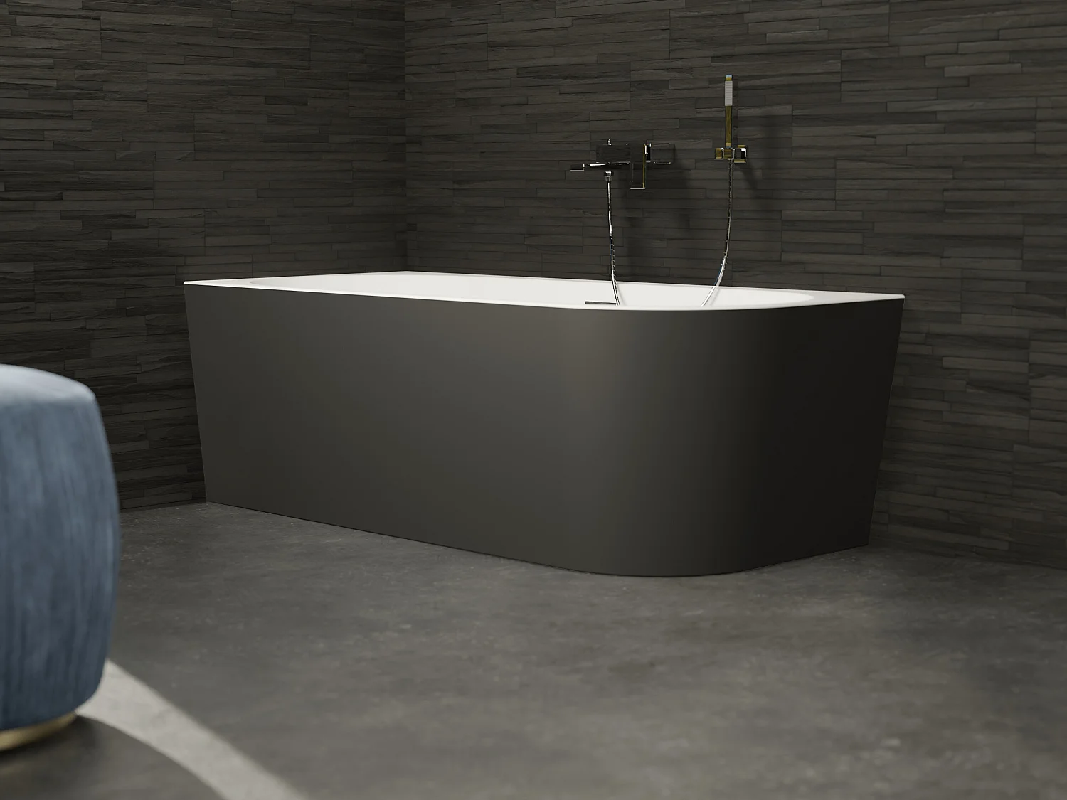 Baignoire Ilot Capri 170 gauche noire 170  x76  x58  cm, by SPALINA