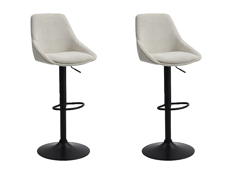 Lot de 2 tabourets de bar en velours côtelé et métal noir - Hauteur réglable - Crème - MASURIE