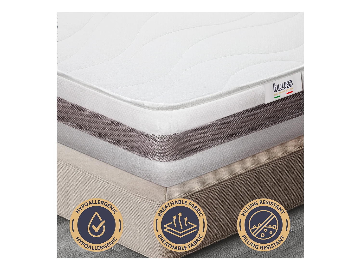 Matelas ESSENTIAL 160 X 190 Waterfoam Hypoallergénique 16CM made in Italy