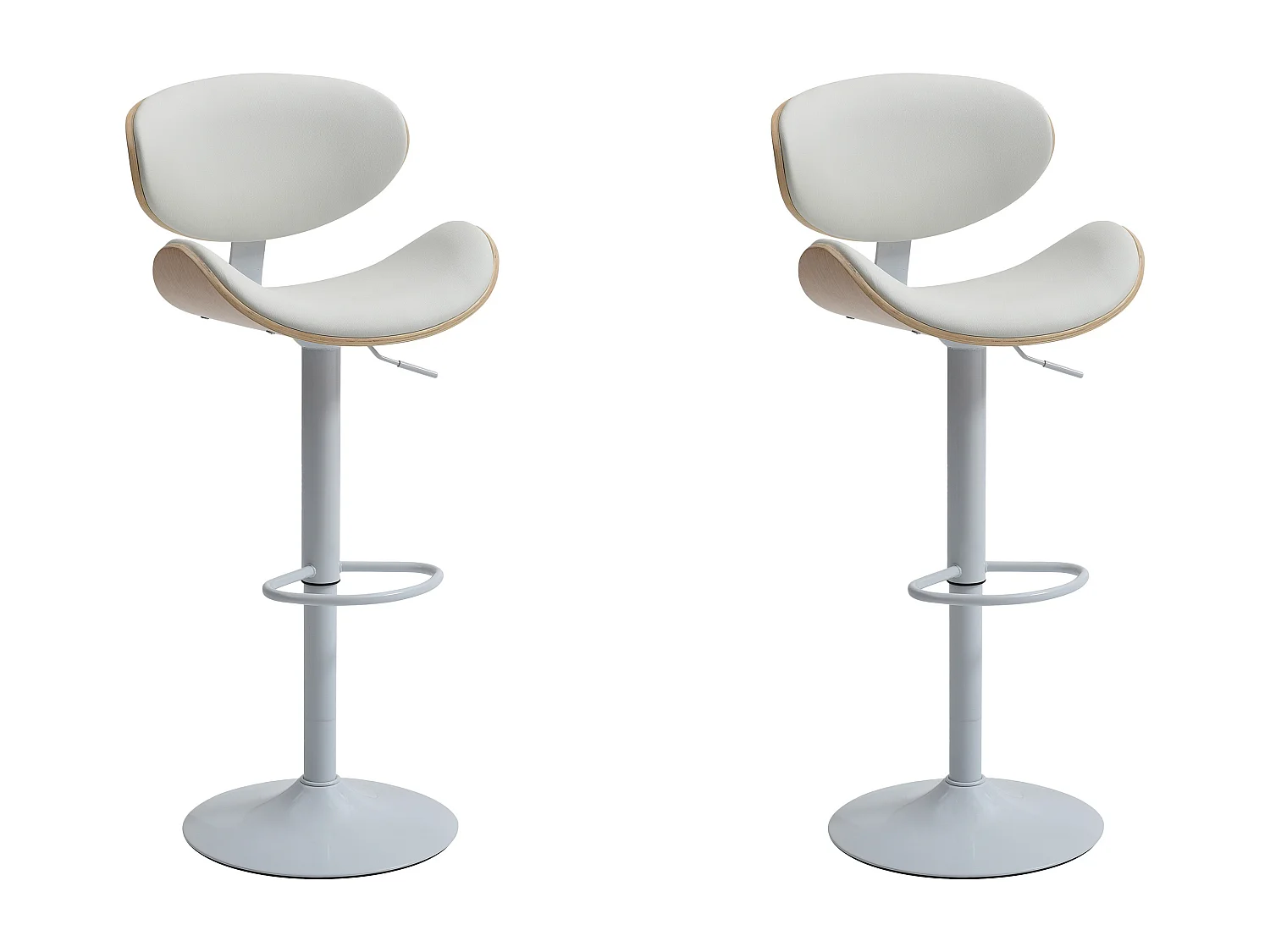 Barhocker 2er-Set höhenverstellbar - Kunstleder & Metall - Holzfarben hell & Weiß - MONTENEGRO