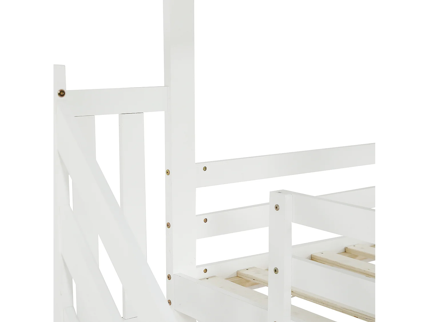 Lit superposé 90x200cm en bois - avec escalier de rangement - Blanc