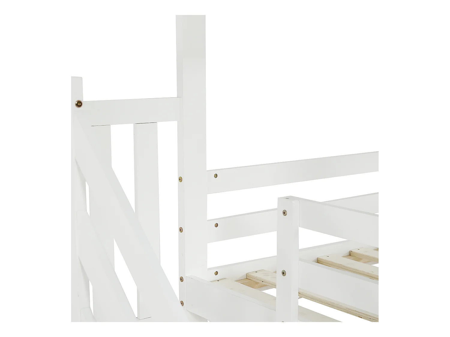 Lit superposé 90x200cm en bois - avec escalier de rangement - Blanc