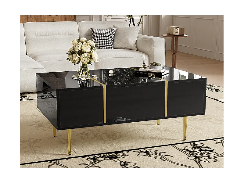 Moderner Couchtisch – 2 Schubladen – MDF – Schwarz