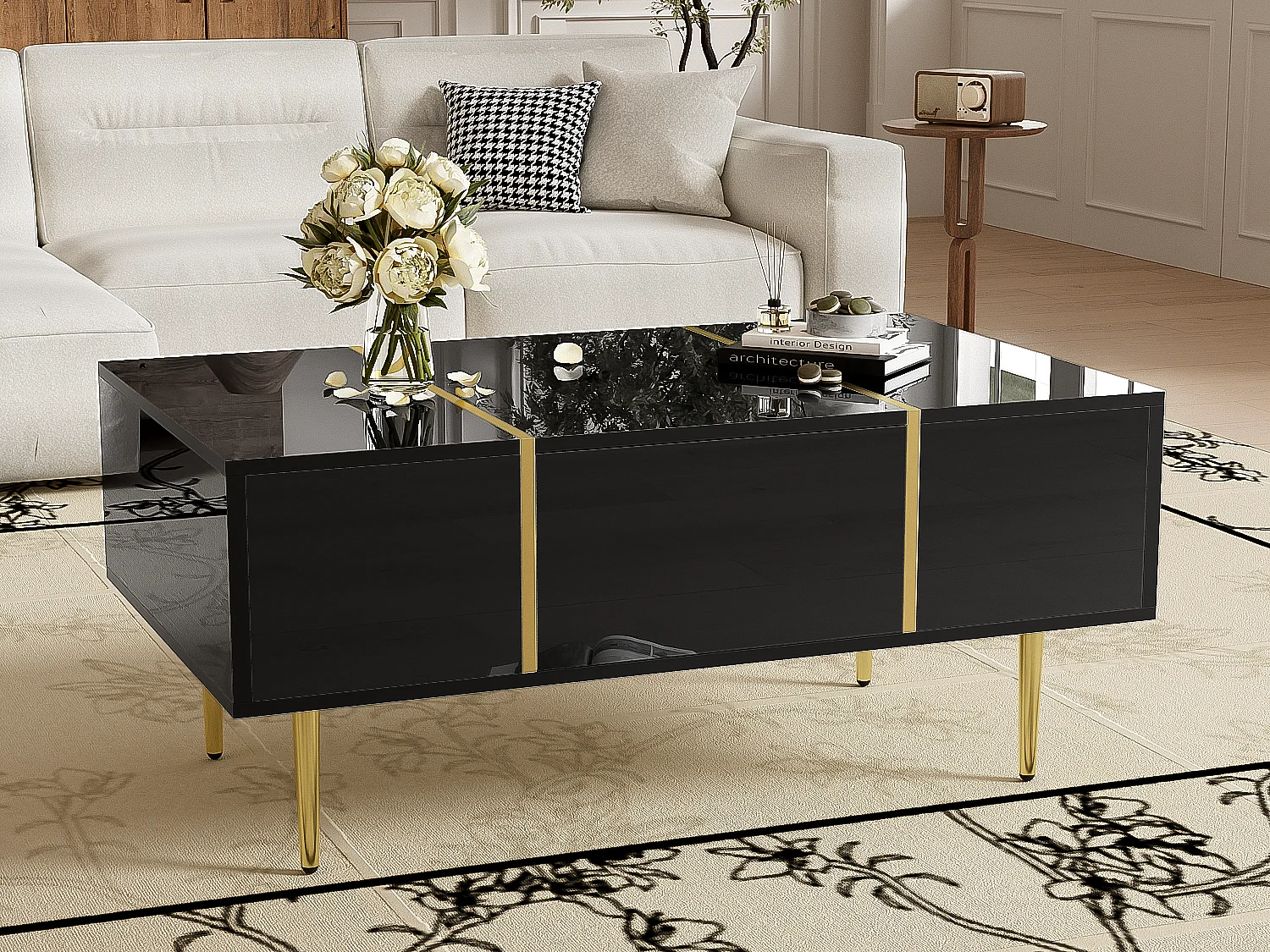 Moderne salontafel - 2 lades - MDF - Zwart