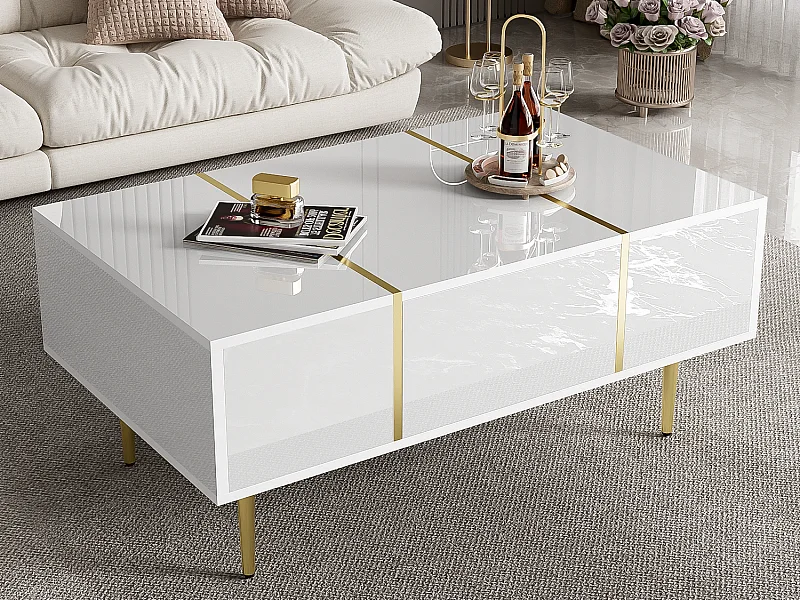 Table basse moderne - 2 tiroirs - MDF - Blanc