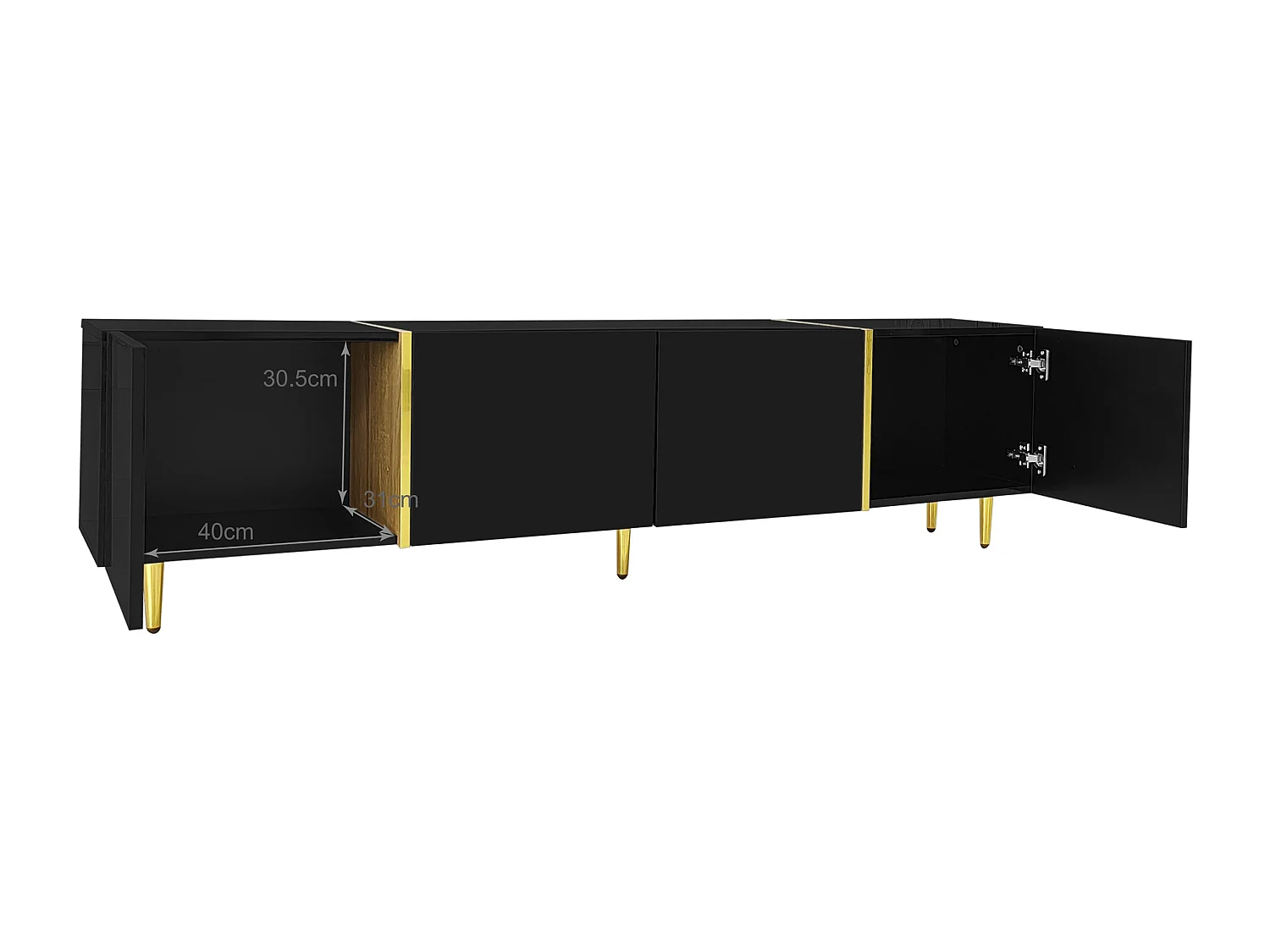 Mueble TV L 170 cm - con 4 puertas - MDF - Negro