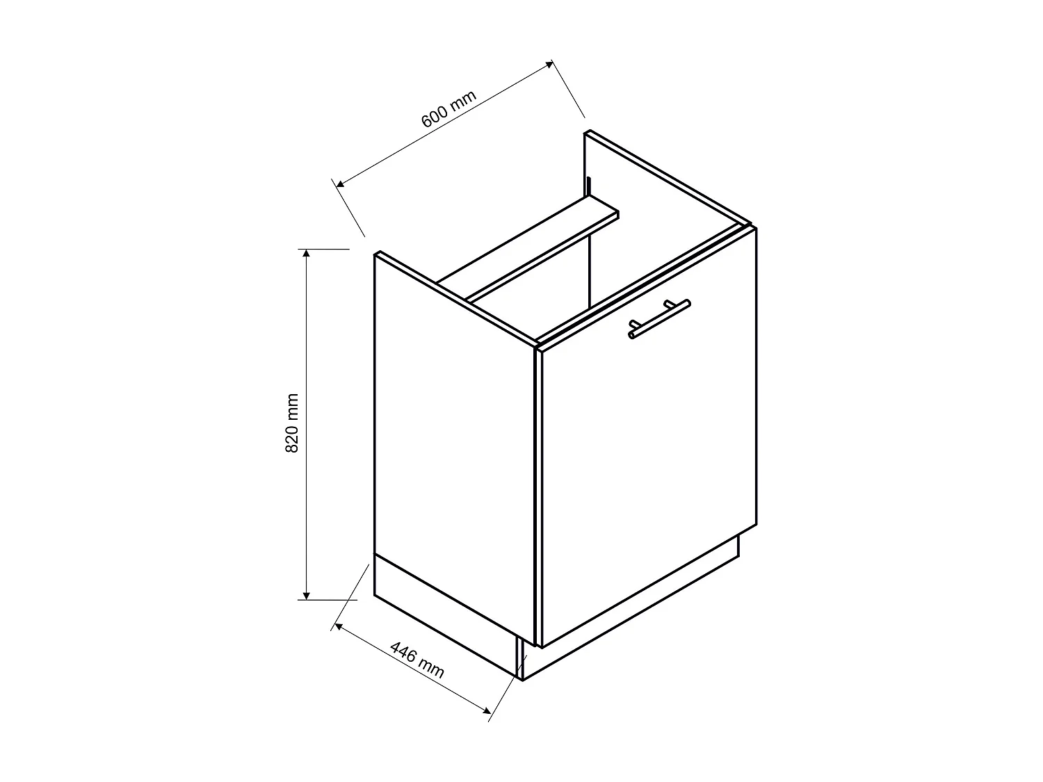 Meuble bas de cuisine coloris blanc avec 1 porte - longueur 60 x profondeur 44,60 x hauteur 82 cm