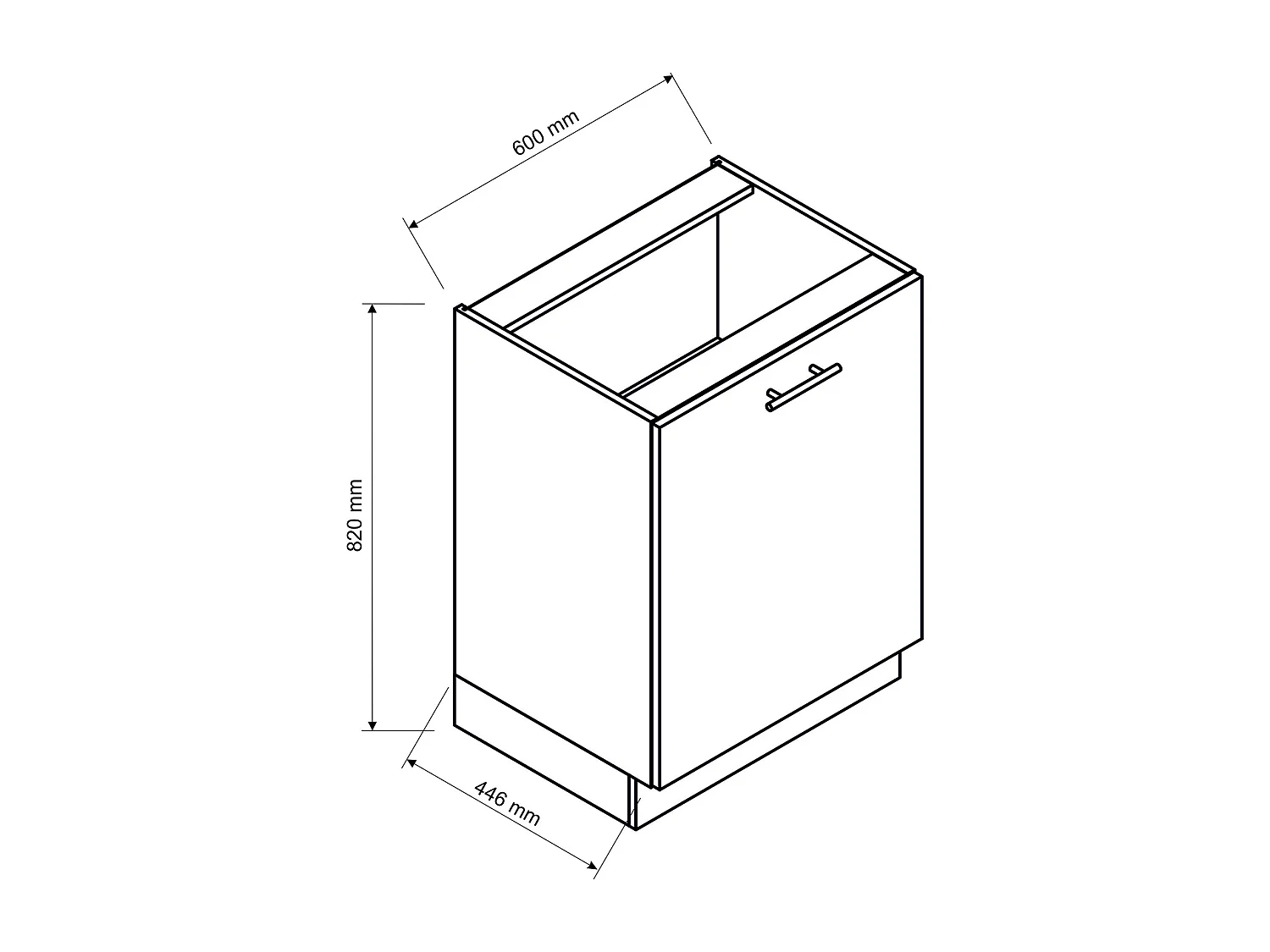Meuble bas de cuisine avec 1 porte blanc - longueur 60 x profondeur 44,60 x hauteur 82 cm