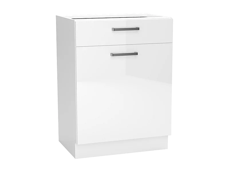 Meuble bas de cuisine avec 1 porte et 1 tiroir coloris blanc - longueur 60 x profondeur 44,60 x hauteur 82 cm