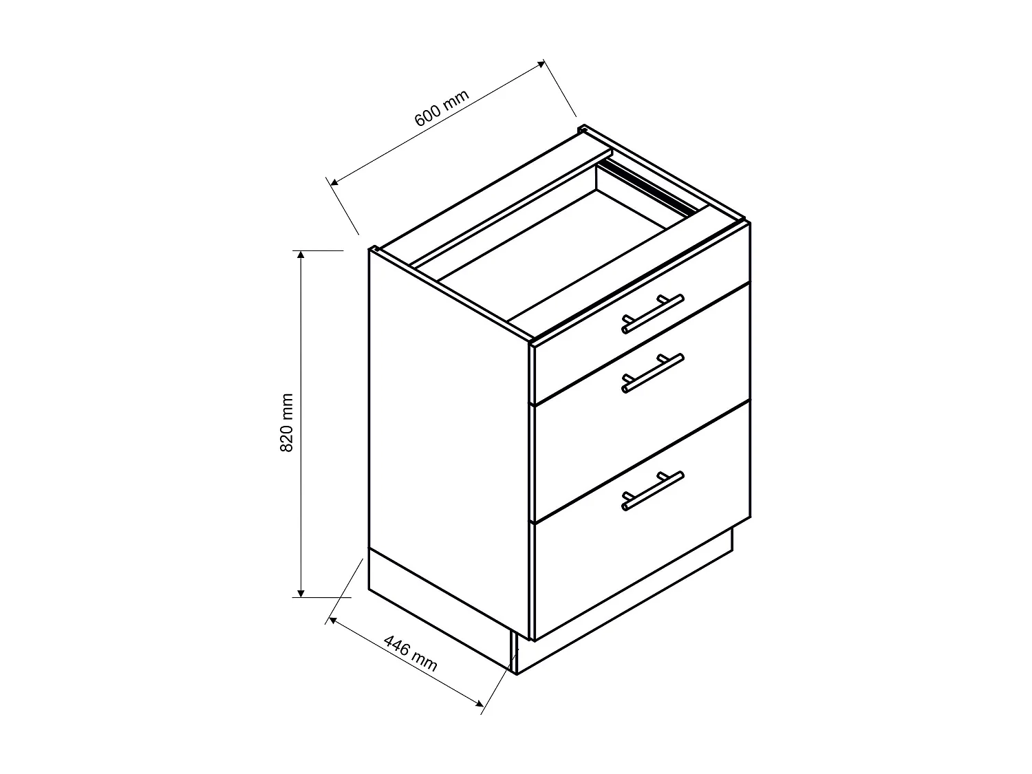 Meuble bas de cuisine avec 3 tiroirs coloris blanc - longueur 60 x profondeur 44,60 x hauteur 82 cm