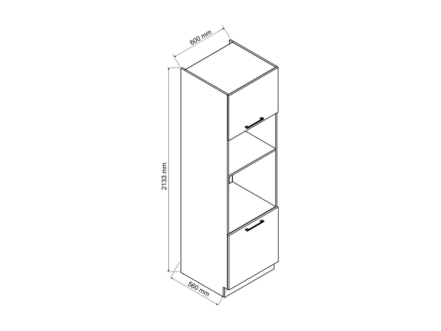 Meuble bas de cuisine pour four avec 2 portes coloris blanc- longueur 60 x profondeur 56 x hauteur 213 cm
