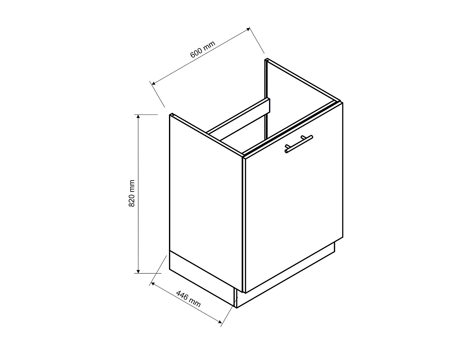 Meuble bas de cuisine avec 1 porte coloris blanc - longueur 60 x profondeur 44,60 x hauteur 82 cm