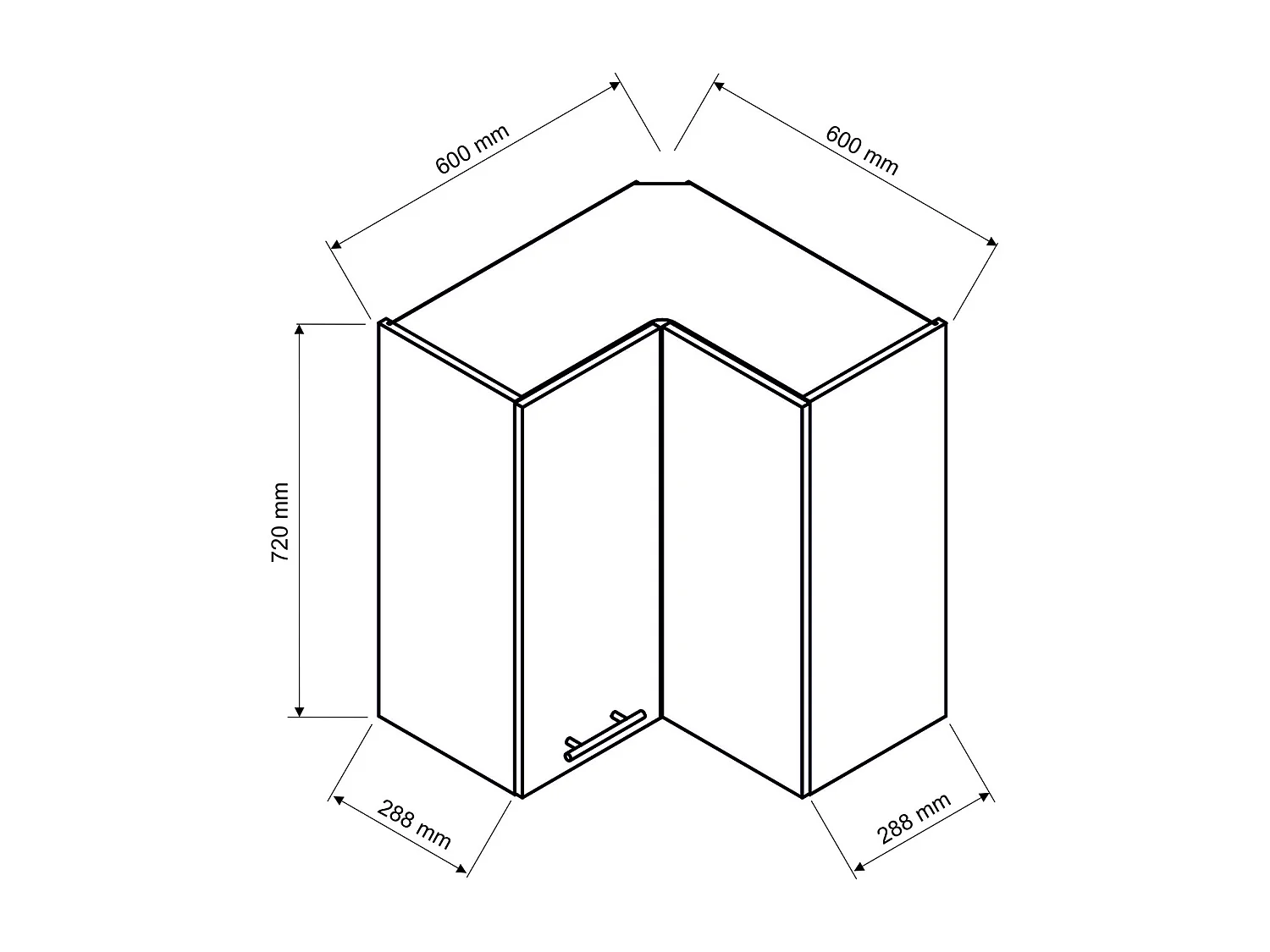 Meuble d'angle haut de cuisine avec 1 porte coloris blanc -  longueur 60 x profondeur 60 x hauteur 72 cm