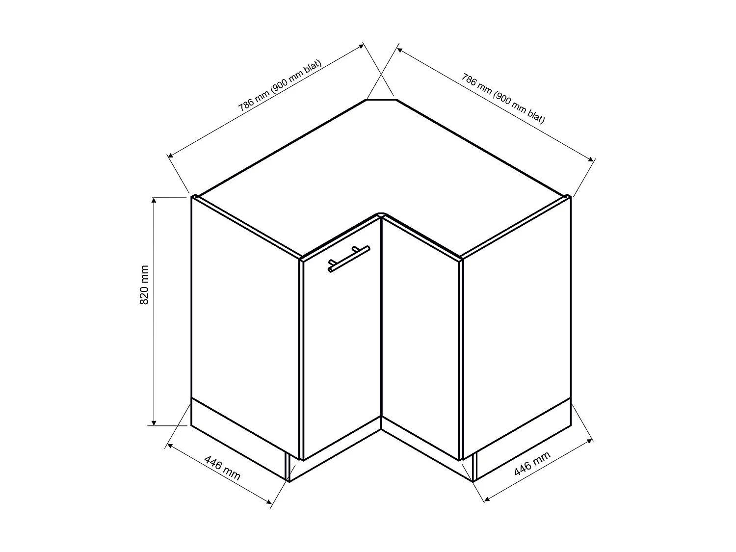 Meuble bas d'angle de cuisine coloris blanc  -longueur 90 x profondeur 90 x hauteur 82 cm