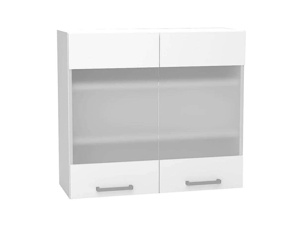 Meuble haut de cuisine avec 2 portes coloris blanc et verre gris - longueur 80 x profondeur 28 x hauteur 72 cm