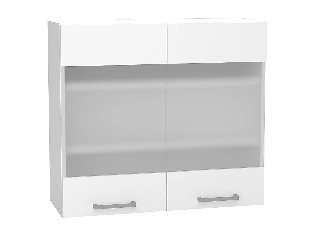 Meuble haut de cuisine avec 2 portes coloris blanc et verre gris - longueur 80 x profondeur 28 x hauteur 72 cm