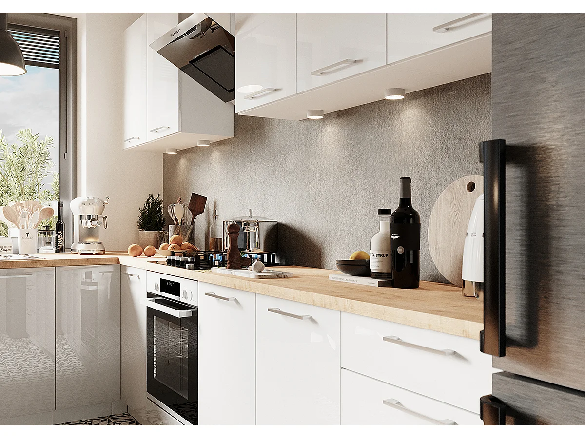 Meuble haut de cuisine avec 2 portes coloris blanc et verre gris - longueur 80 x profondeur 28 x hauteur 72 cm