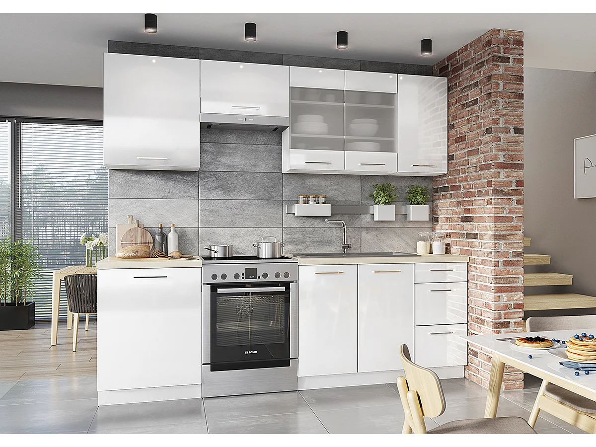 Meuble haut de cuisine avec 2 portes coloris blanc et verre gris - longueur 80 x profondeur 28 x hauteur 72 cm