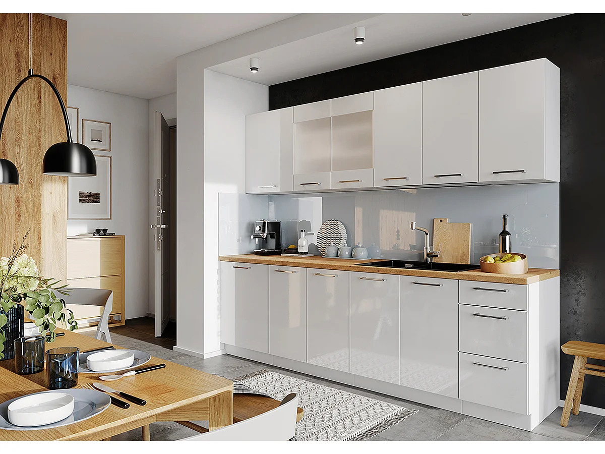 Meuble haut de cuisine avec 2 portes coloris blanc et verre gris - longueur 80 x profondeur 28 x hauteur 72 cm