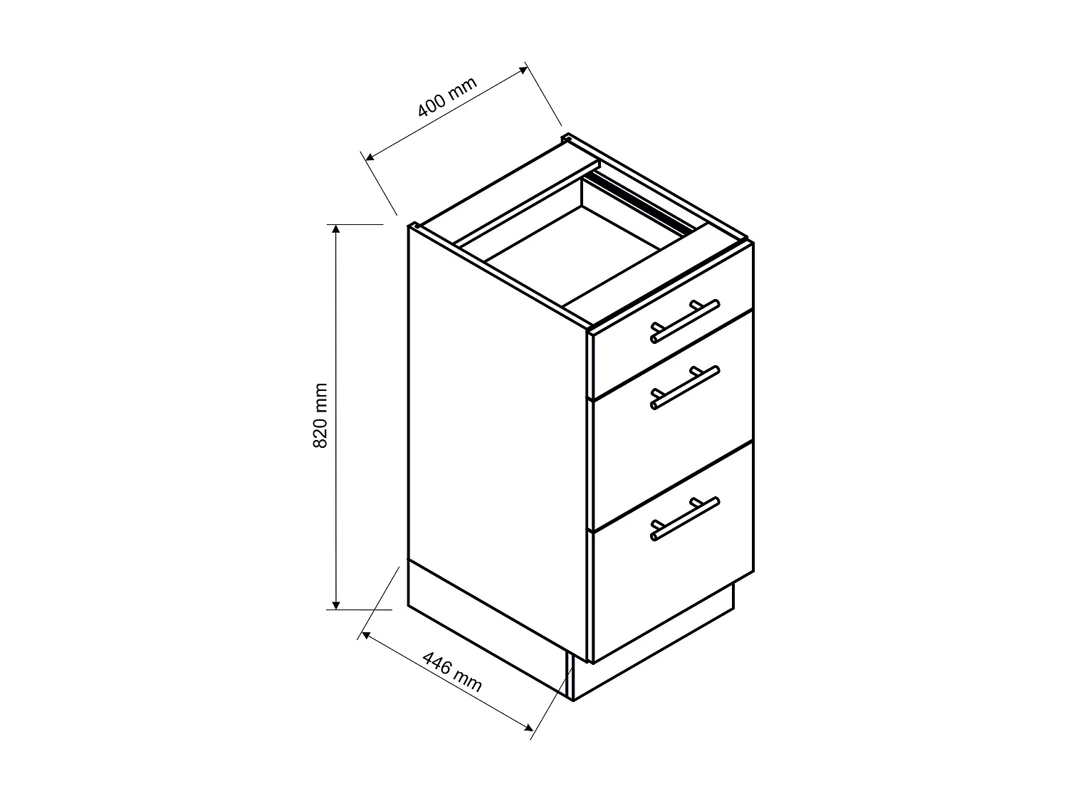 Meuble bas de cuisine avec 3 tiroirs coloris blanc -  longueur 40 x profondeur 44,60 x hauteur 82 cm