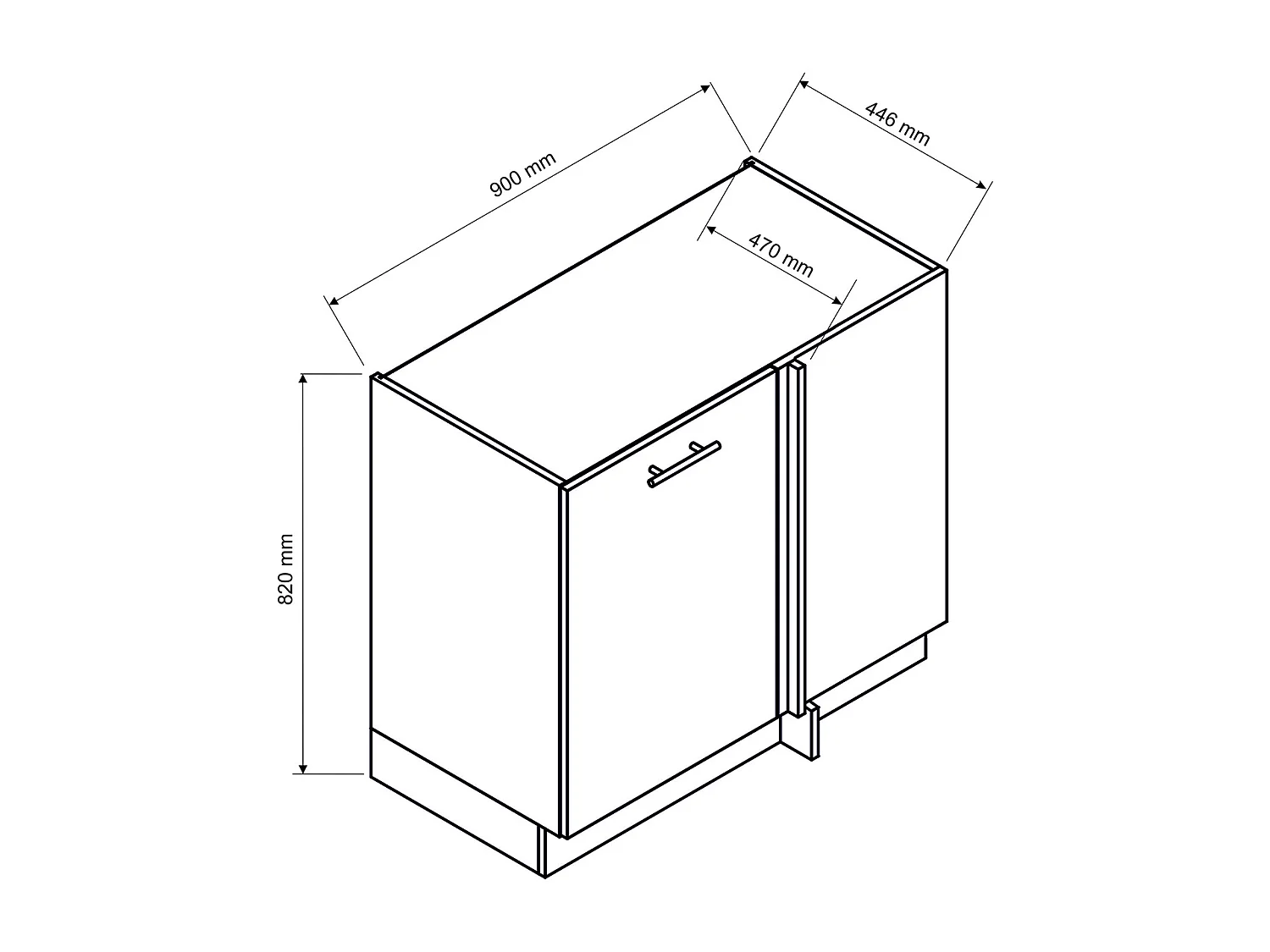 Meuble bas d'angle de cuisine avec 1 porte coloris blanc - longueur 90 x profondeur 90 x hauteur 82 cm